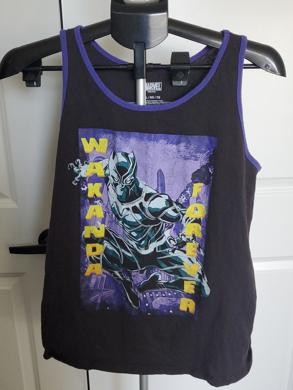 Marvel Black & Purple Black Panther Tank Top with Yellow Graphic